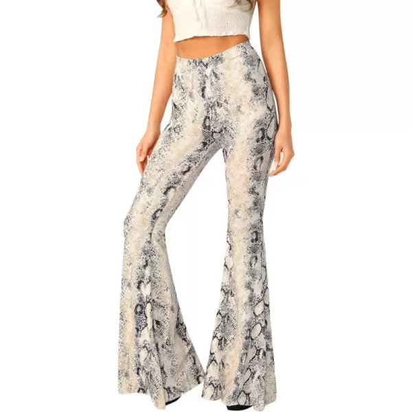 WDIRARA Women's Snakeskin High Waist Casual Flare Bell Bottom Stretch Long Pants