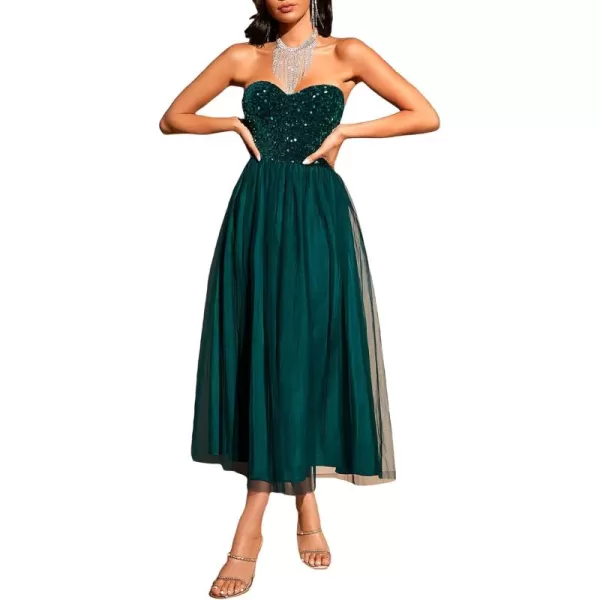 WDIRARA Women's Solid Mesh Strapless Backless Tube Bodycon Party Midi Club Dress