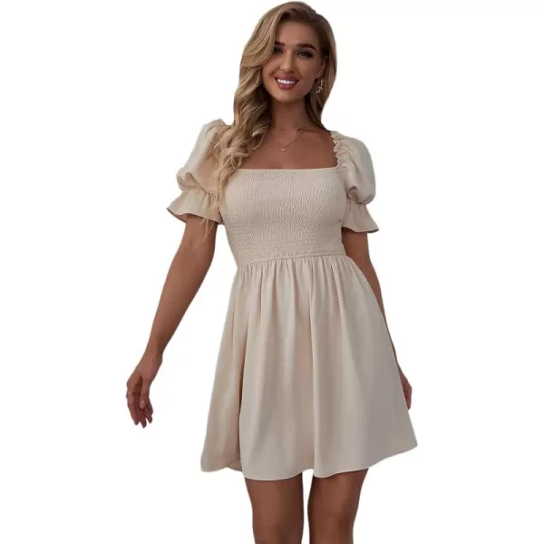 WDIRARA Women's Square Neck Flounce Short Sleeve Shirred Ruffle Hem Dress