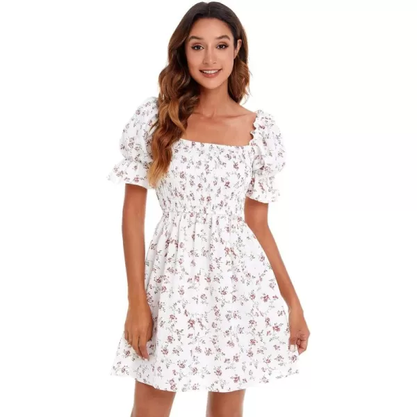 WDIRARA Women's Square Neck Flounce Short Sleeve Shirred Ruffle Hem Dress