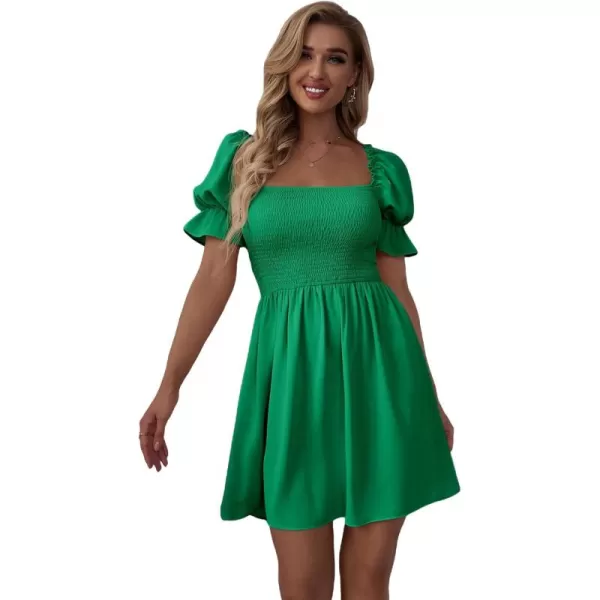 WDIRARA Women's Square Neck Flounce Short Sleeve Shirred Ruffle Hem Dress