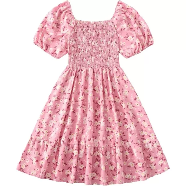 WDIRARA Women's Square Neck Flounce Short Sleeve Shirred Ruffle Hem Dress