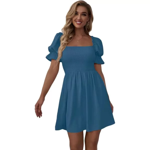 WDIRARA Women's Square Neck Flounce Short Sleeve Shirred Ruffle Hem Dress