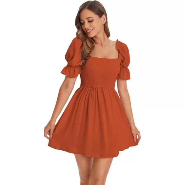 WDIRARA Women's Square Neck Flounce Short Sleeve Shirred Ruffle Hem Dress