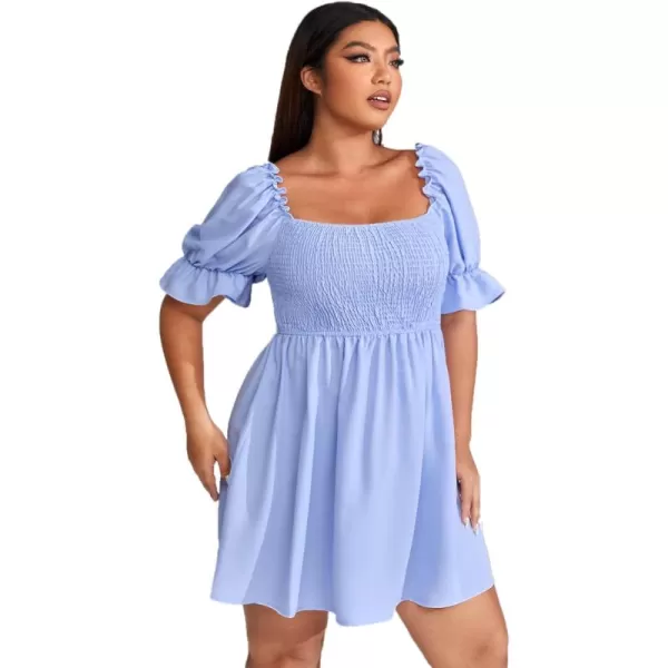 WDIRARA Women's Square Neck Flounce Short Sleeve Shirred Ruffle Hem Dress