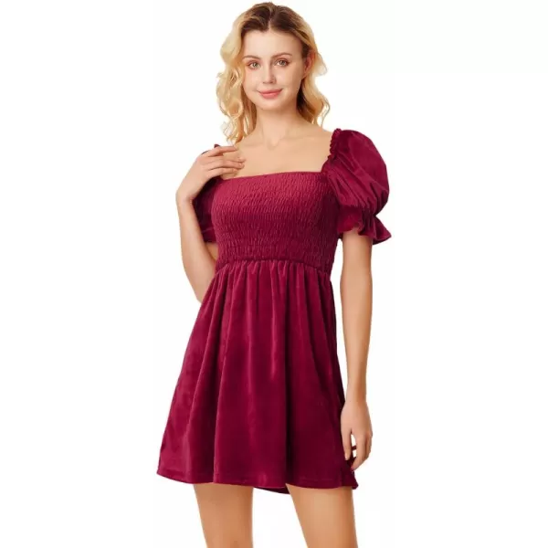 WDIRARA Women's Square Neck Flounce Short Sleeve Shirred Ruffle Hem Dress
