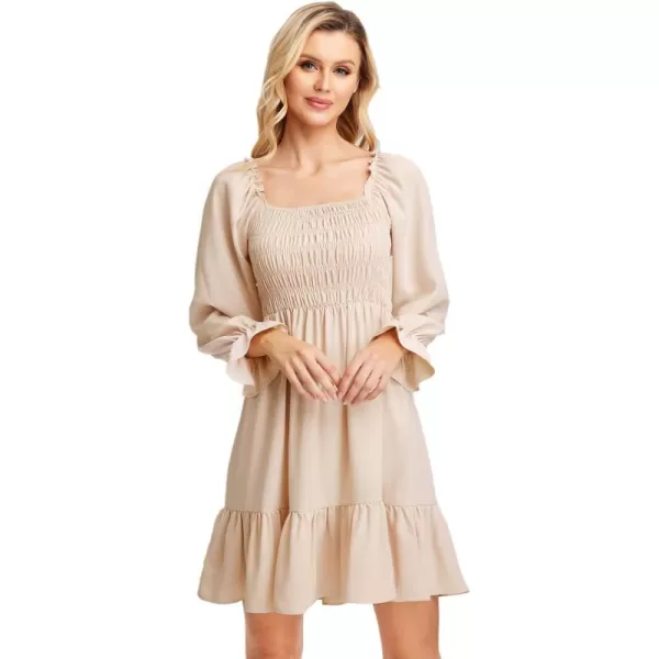 WDIRARA Women's Square Neck Flounce Short Sleeve Shirred Ruffle Hem Dress