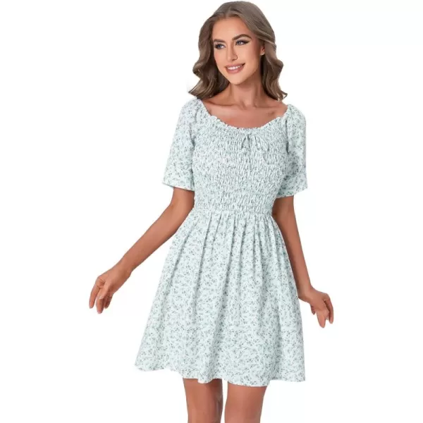WDIRARA Women's Square Neck Flounce Short Sleeve Shirred Ruffle Hem Dress