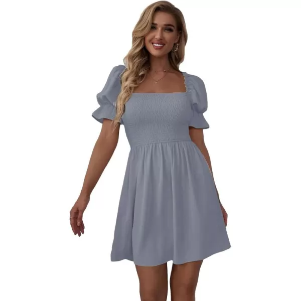 WDIRARA Women's Square Neck Flounce Short Sleeve Shirred Ruffle Hem Dress