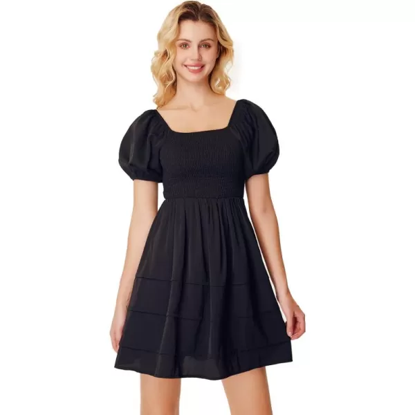 WDIRARA Women's Square Neck Flounce Short Sleeve Shirred Ruffle Hem Dress