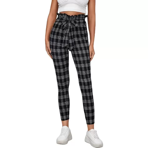 WDIRARA Women's Stretchy Plaid Print Pants Soft Skinny Regular Fashion Leggings