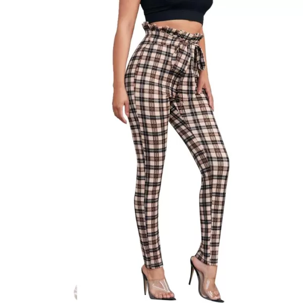 WDIRARA Women's Stretchy Plaid Print Pants Soft Skinny Regular Fashion Leggings
