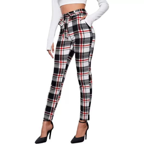 WDIRARA Women's Stretchy Plaid Print Pants Soft Skinny Regular Fashion Leggings