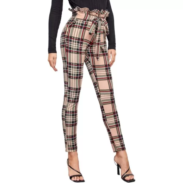 WDIRARA Women's Stretchy Plaid Print Pants Soft Skinny Regular Fashion Leggings
