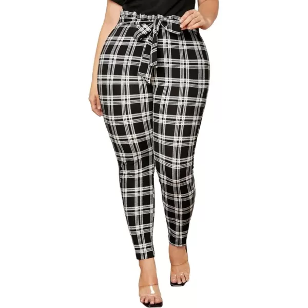 WDIRARA Women's Stretchy Plaid Print Pants Soft Skinny Regular Fashion Leggings