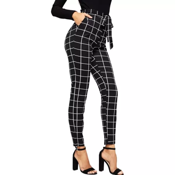 WDIRARA Women's Stretchy Plaid Print Pants Soft Skinny Regular Fashion Leggings
