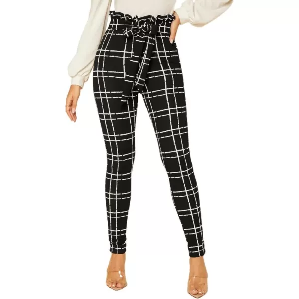 WDIRARA Women's Stretchy Plaid Print Pants Soft Skinny Regular Fashion Leggings