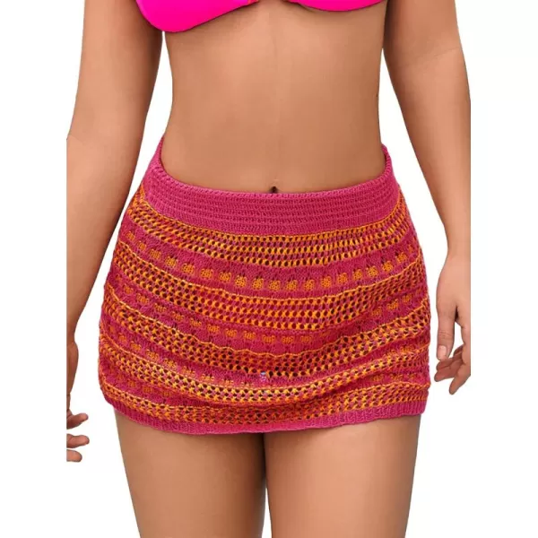 WDIRARA Women's Striped Hollow Out Coverups Knit Cover Up Mini Skirt Beach Swimwear