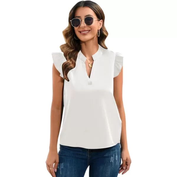 WDIRARA Women's Striped Ruffle Cap Sleeve Notched V Neck Blouse Top Shirt