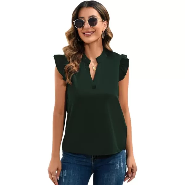 WDIRARA Women's Striped Ruffle Cap Sleeve Notched V Neck Blouse Top Shirt