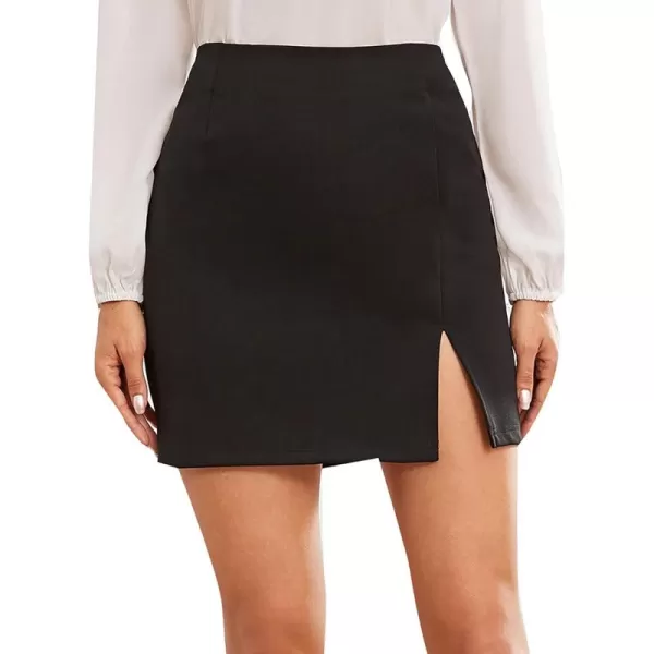 WDIRARA Women's Summer Solid Split Hem Zip Back Mini Workwear Skirt
