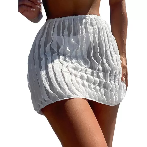 WDIRARA Women's Swimsuit Cover Up Skirt Ruched Sheer Solid Beach Coverup Skirt Swimwear