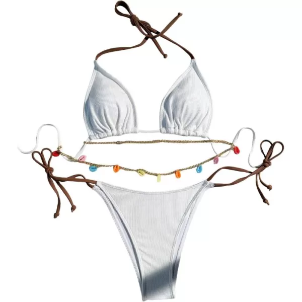 WDIRARA Women's Swimsuit Set Halter String Sea Shell Triangle Bikini Set Cheeky Bathing Suits