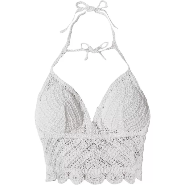 WDIRARA Women's Tie Backless Halter Swim Tops Sleeveless Crochet Tankini Top Swimwear