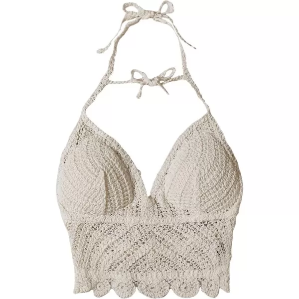 WDIRARA Women's Tie Backless Halter Swim Tops Sleeveless Crochet Tankini Top Swimwear