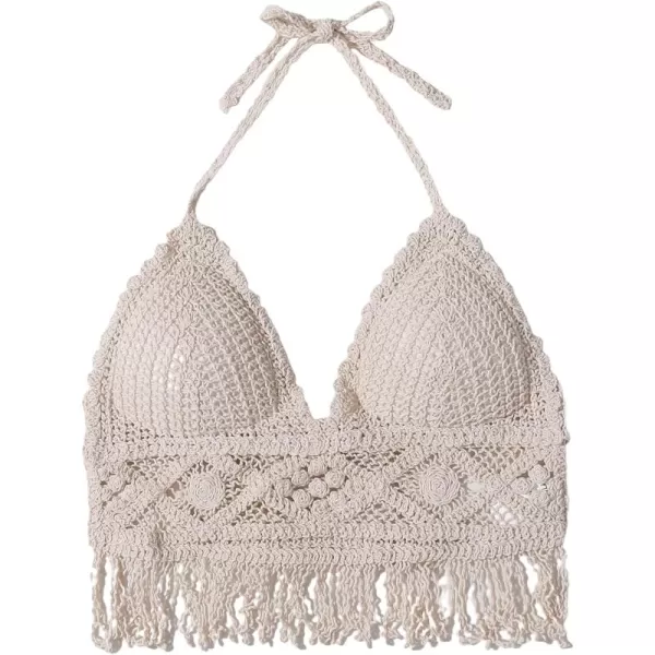 WDIRARA Women's Tie Backless Halter Swim Tops Sleeveless Crochet Tankini Top Swimwear