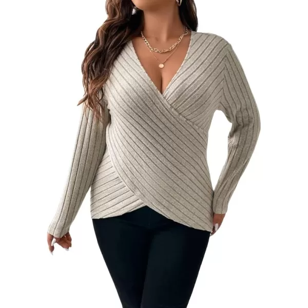 WDIRARA Women's Wrap V Neck Criss Cross Long Sleeve Asymmetrical Sweater Cable Knit Tops