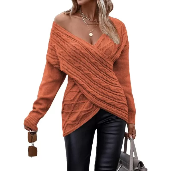 WDIRARA Women's Wrap V Neck Criss Cross Long Sleeve Asymmetrical Sweater Cable Knit Tops