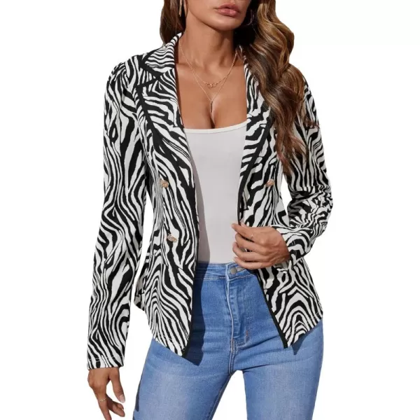 WDIRARA Women's Zebra All Over Printed Button Front Long Sleeve Work Blazer Jackets