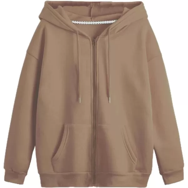 WDIRARA Women's Zip Front Drawstring Hoodie Pullover Long Sleeve Casual Sweatshirt Top