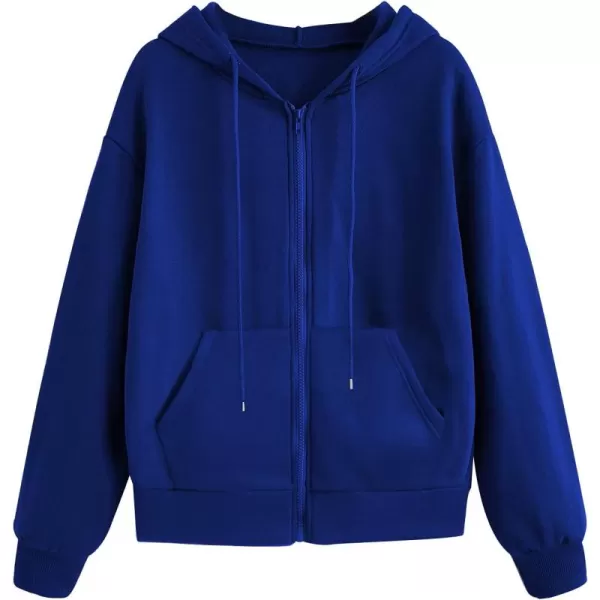 WDIRARA Women's Zip Front Drawstring Hoodie Pullover Long Sleeve Casual Sweatshirt Top