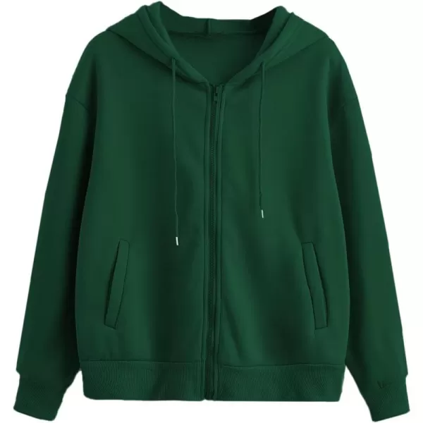 WDIRARA Women's Zip Front Drawstring Hoodie Pullover Long Sleeve Casual Sweatshirt Top
