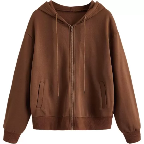 WDIRARA Women's Zip Front Drawstring Hoodie Pullover Long Sleeve Casual Sweatshirt Top