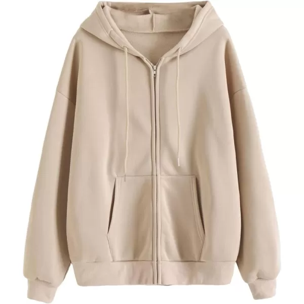 WDIRARA Women's Zip Front Drawstring Hoodie Pullover Long Sleeve Casual Sweatshirt Top