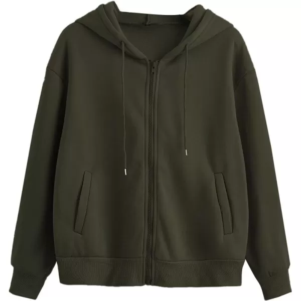 WDIRARA Women's Zip Front Drawstring Hoodie Pullover Long Sleeve Casual Sweatshirt Top