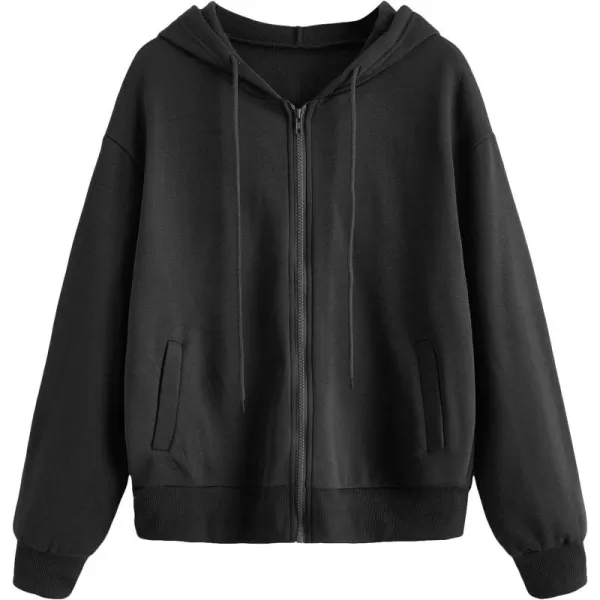 WDIRARA Women's Zip Front Drawstring Hoodie Pullover Long Sleeve Casual Sweatshirt Top