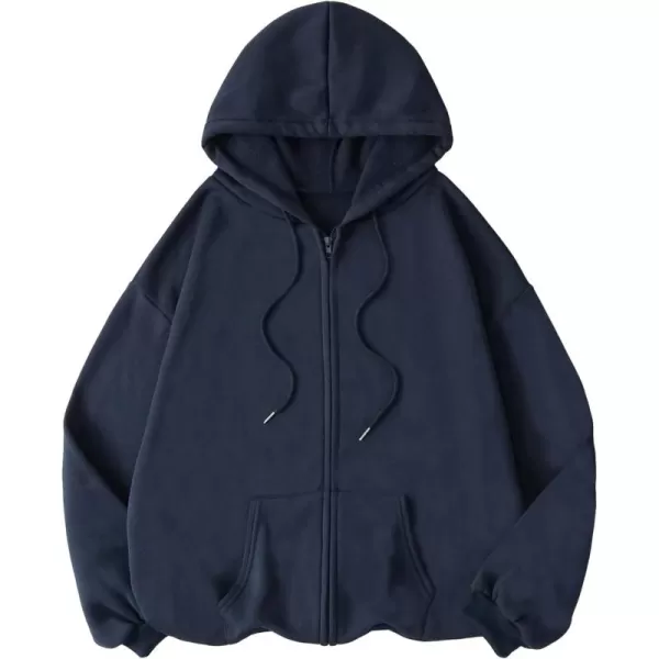 WDIRARA Women's Zip Front Drawstring Hoodie Pullover Long Sleeve Casual Sweatshirt Top