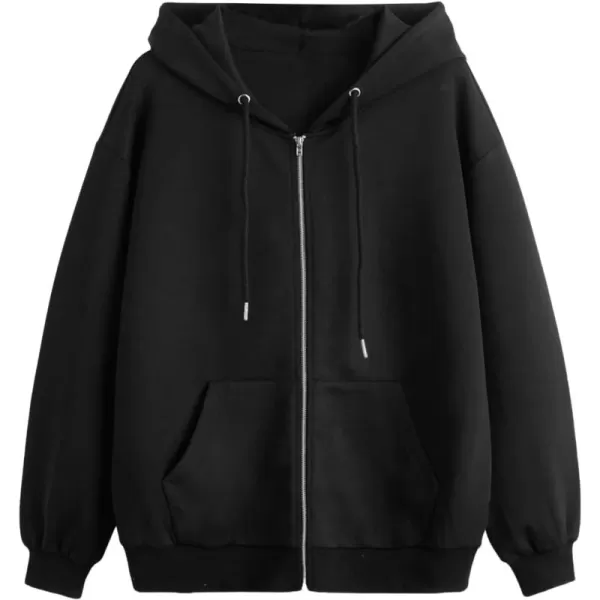 WDIRARA Women's Zip Front Drawstring Hoodie Pullover Long Sleeve Casual Sweatshirt Top