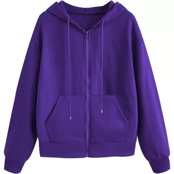 WDIRARA Women's Zip Front Drawstring Hoodie Pullover Long Sleeve Casual Sweatshirt Top