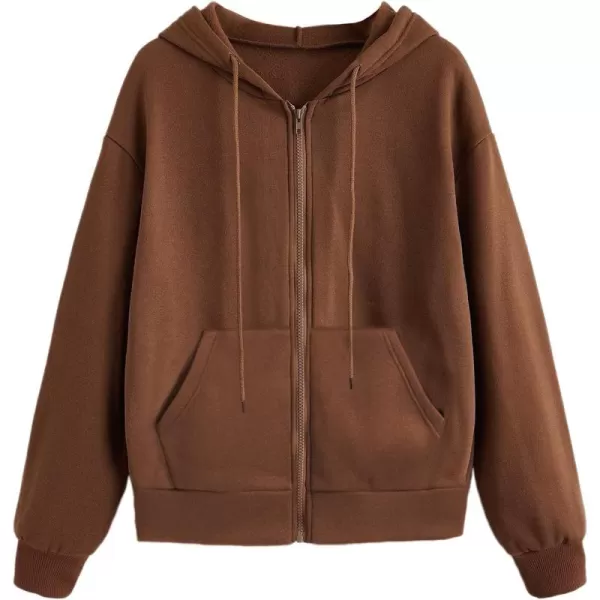 WDIRARA Women's Zip Front Drawstring Hoodie Pullover Long Sleeve Casual Sweatshirt Top
