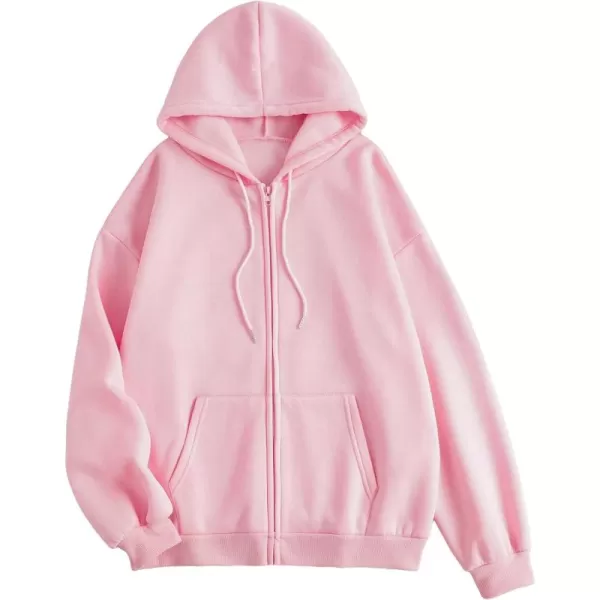 WDIRARA Women's Zip Front Drawstring Hoodie Pullover Long Sleeve Casual Sweatshirt Top