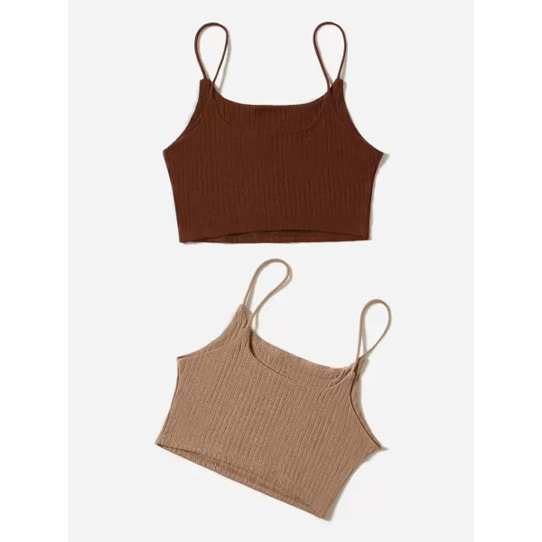 WDIRARA Girl's 2 Pack Basic Rib Knit Crop Cami Top Sleeveless Casual Top