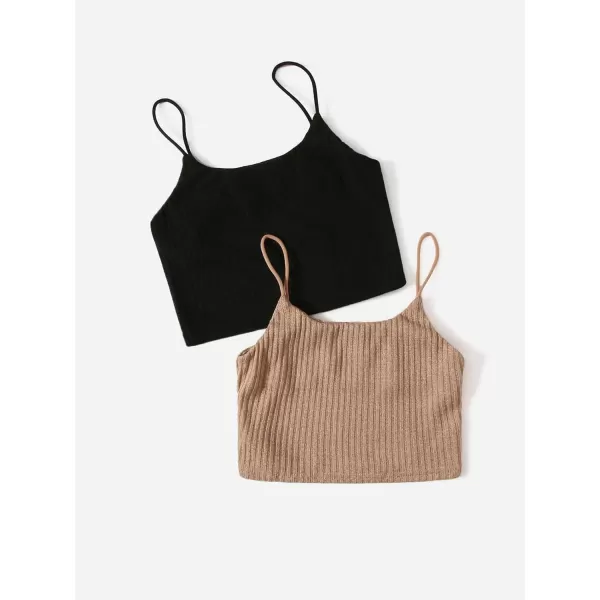 WDIRARA Girl's 2 Pack Basic Rib Knit Crop Cami Top Sleeveless Casual Top