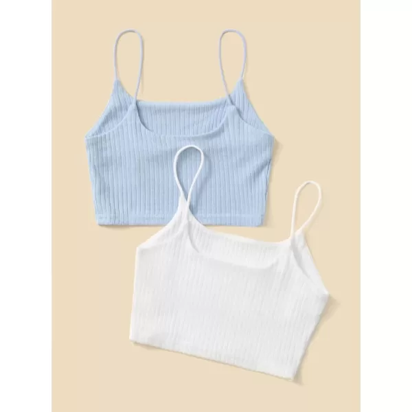 WDIRARA Girl's 2 Pack Basic Rib Knit Crop Cami Top Sleeveless Casual Top