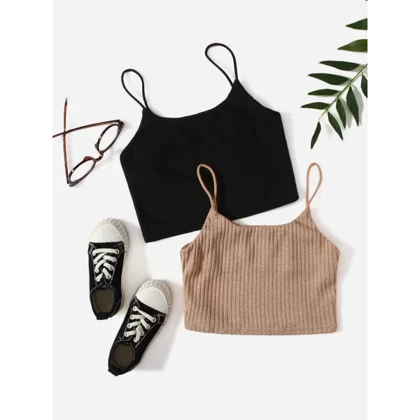 WDIRARA Girl's 2 Pack Basic Rib Knit Crop Cami Top Sleeveless Casual Top