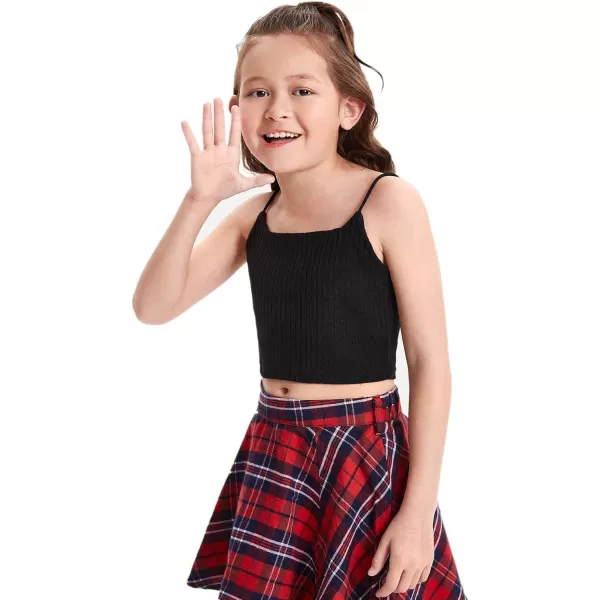 WDIRARA Girl's 2 Pack Basic Rib Knit Crop Cami Top Sleeveless Casual Top